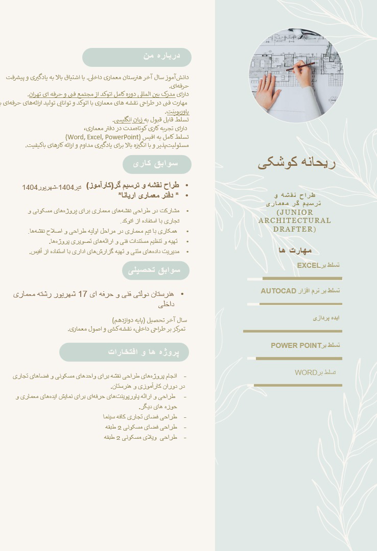 "رزومه طراح و نقشه کشی حرفه ای "