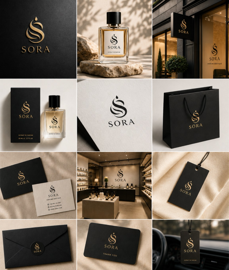طراحی لوگوی برند عطر سورا (SORA)