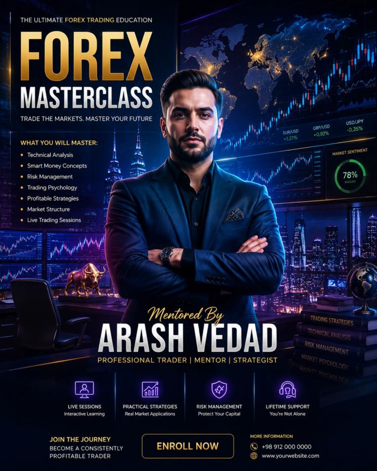 ARASH VEDAD | Premium Forex Masterclass Advertising Poster