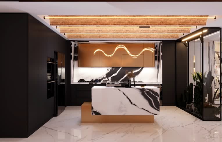 طراحی منزل مدرن آشپزخانه و سالن