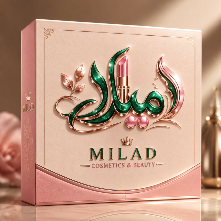 طراحی لوگوی لوکس لوازم آرایشی با ترکیب رنگ زمردی و صورتی