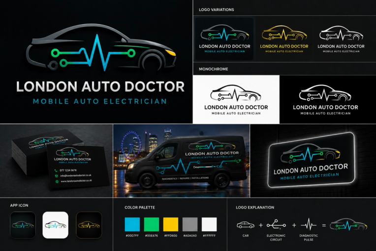 طراحی هویت بصری و لوگو برند London Auto Doctor
