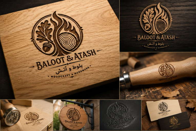 طراحی لوگو و هویت بصری برند بلوط و آتش
