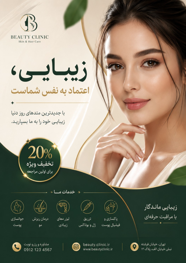 طراحی پوستر تبلیغاتی برای کلینک پوست و زیبایی