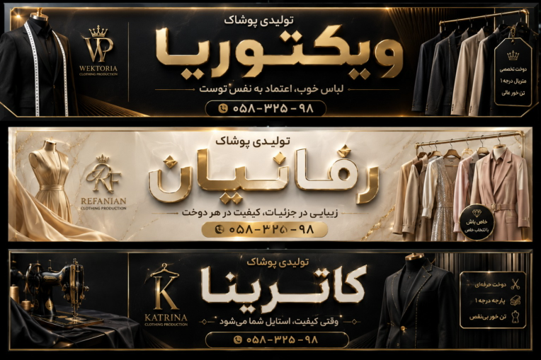 طراحی لوگو و سردر مغازه تولیدی پارچه