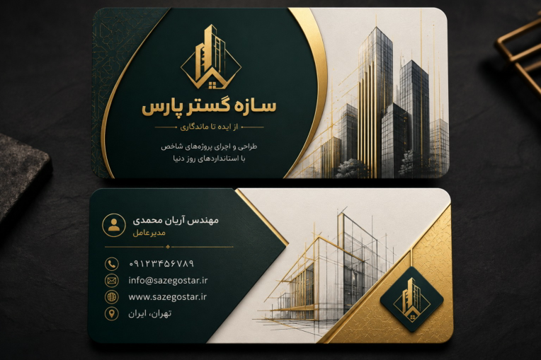 طراحی هویت بصری و کارت ویزیت مدرن برای برند ساختمانی سازه گستر پاس