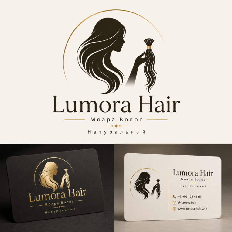 طراحی لوگو و کارت ویزیت برند Lumora Hair | حوزه خرید و فروش موی طبیعی