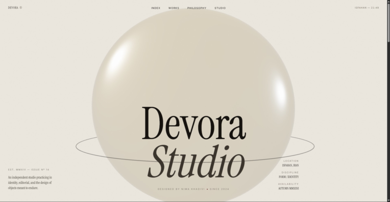 طراحی وب‌سایت تعاملی و هنری Devora Studio