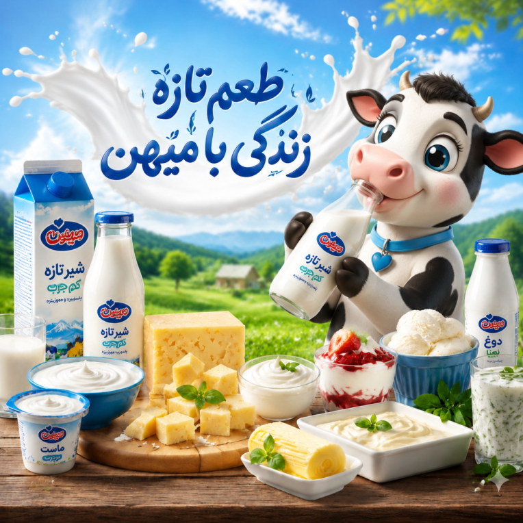 پوستر تبلیغاتی محصولات لبنی میهن