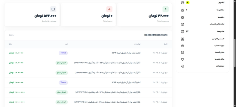 افزونه درگاه شارژ کیف پول دارمت