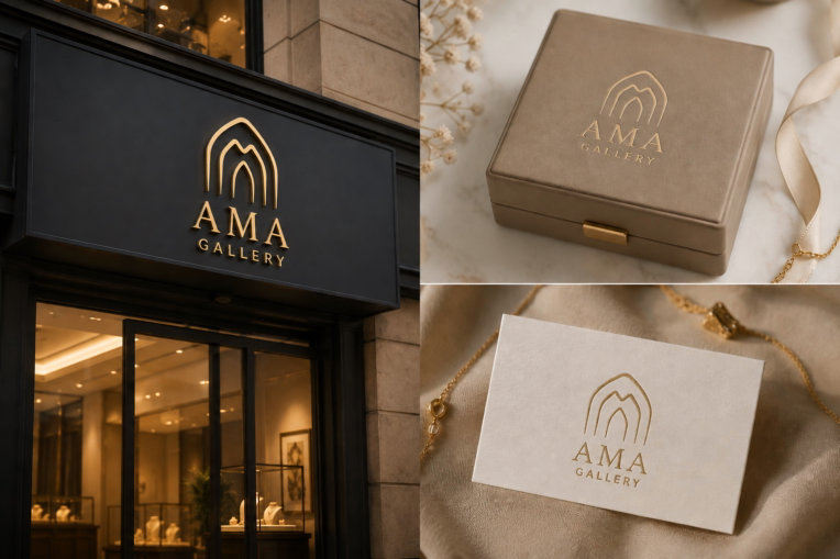 طراحی لوگو مینیمال گالری طلا آما