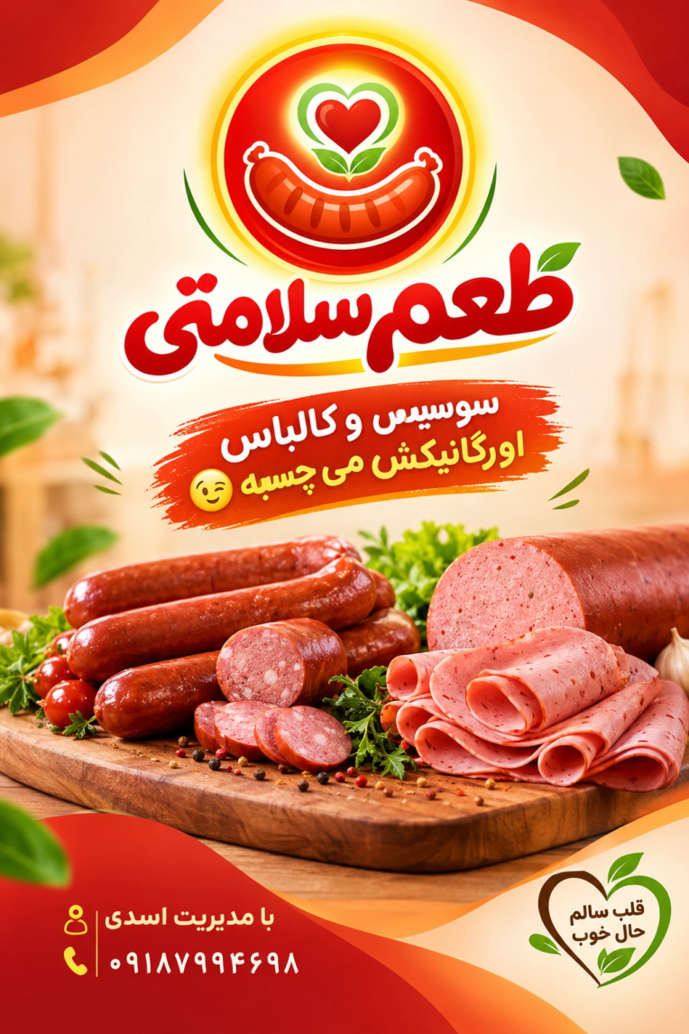طراحی بنر تبلیغاتی برای سوسیس و کالباس خانگی طعم سلامتی