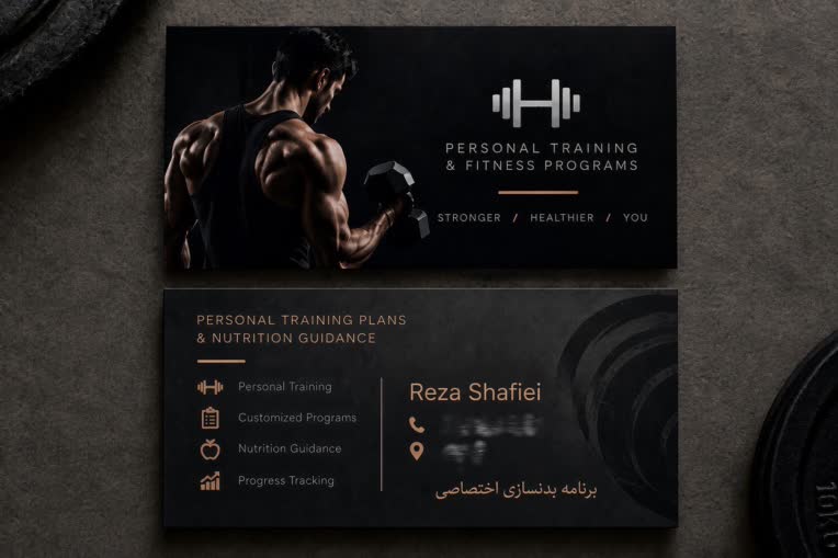 طراحی کارت ویزیت برنامه اختصاصی بدنسازی