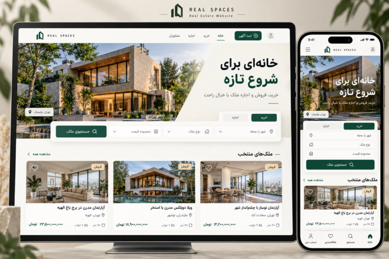 طراحی رابط کاربری وب‌سایت املاک Real Spaces