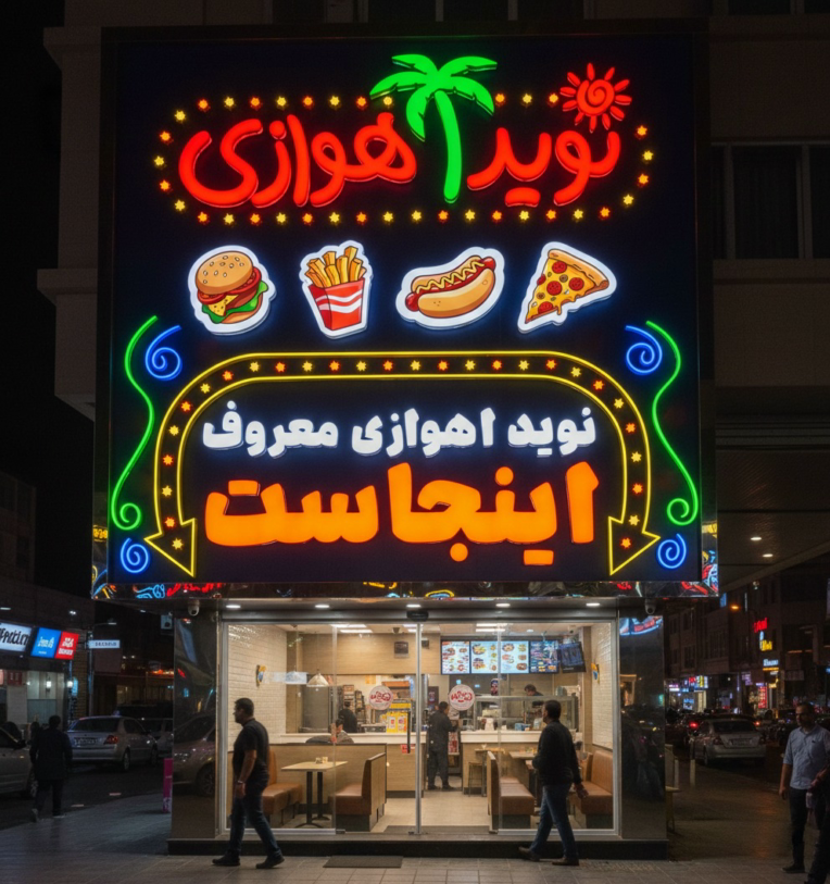 طراحی تابلو فروشگاه زنجیره‌ای نوید اهوازی