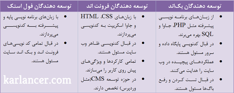 انواع توسعه دهنده سایت