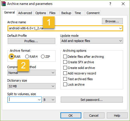 گام سوم در برنامهwinrar برای ارسال فایل‌های حجیم