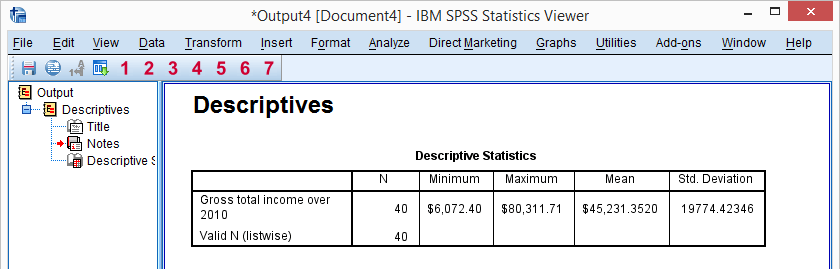 پنجره خروجی در spss