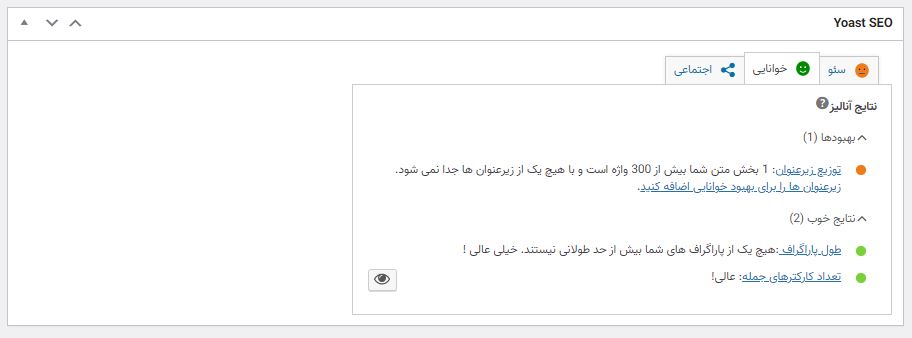 نمره خوانایی در افزونه یواست سئو