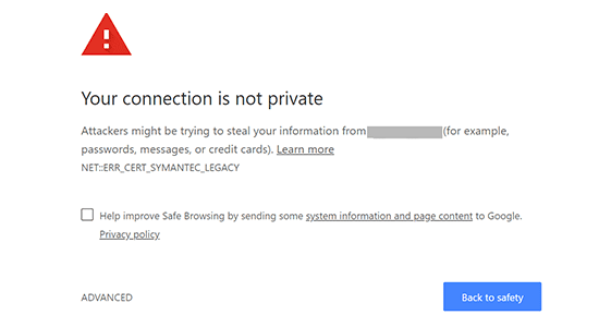 پیغام your connection is not private