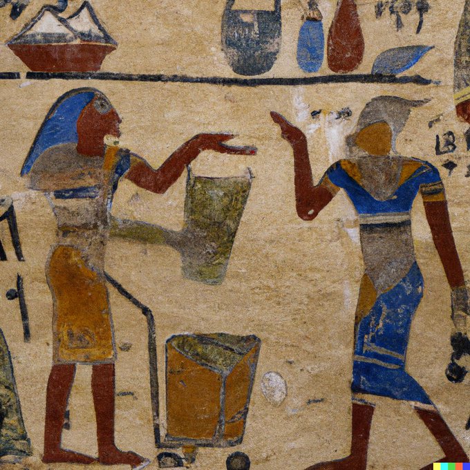 دای-ای 2 - دو شخصیت از نقاشی مصری که در حال بحث بر سر بیرون گذاشتن زباله هستند