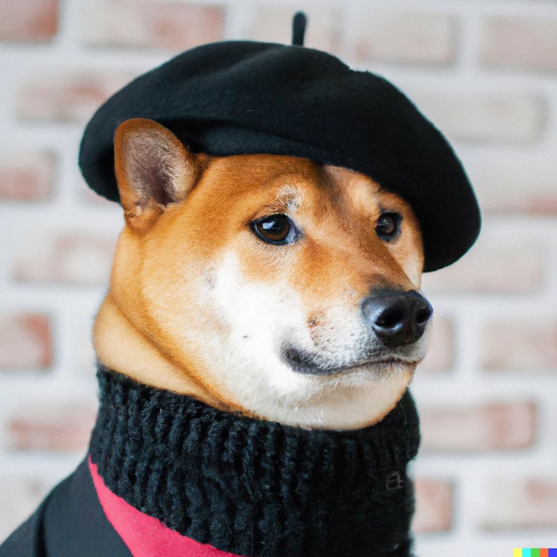 دال-ای 2 - سگ شیبا اینو با کلاه برت و یقه اسکی مشکی