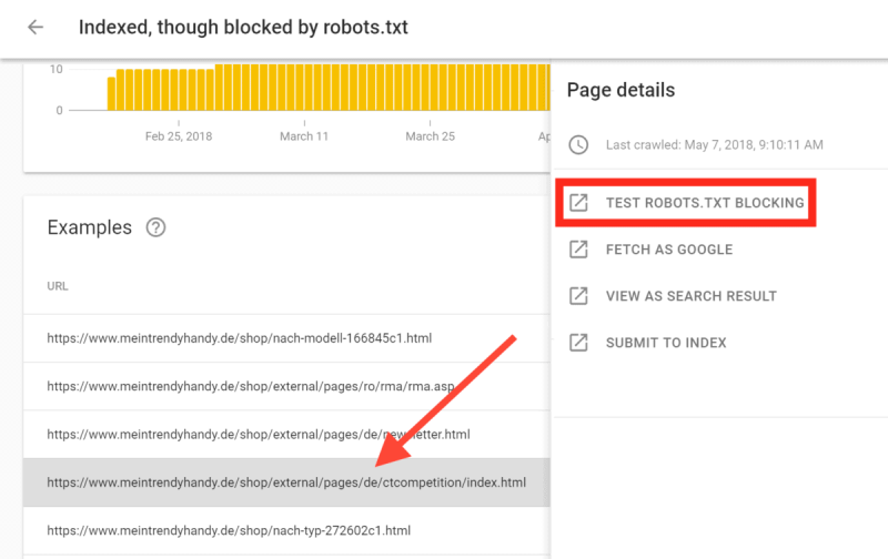 کلیک روی Test Robots.txt Blocking