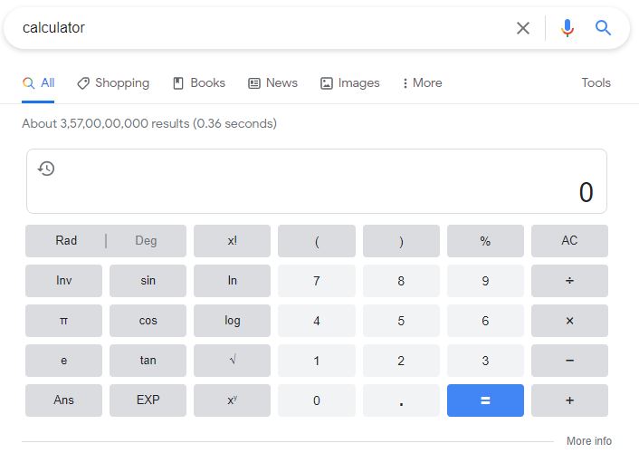 ماشین حساب داخلی گوگل
