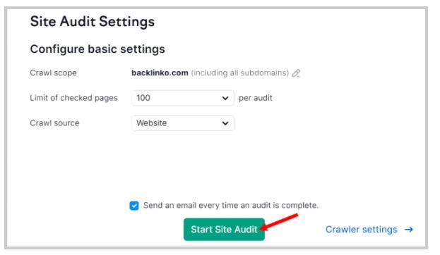 تنظیمات ابزار Site Audit